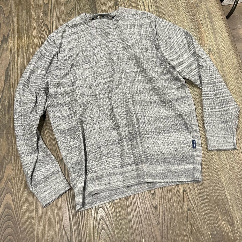 ROWM Mens Pullover Sweater Knit Striped Crewneck Long Sleeve Cotton Gray Size M
